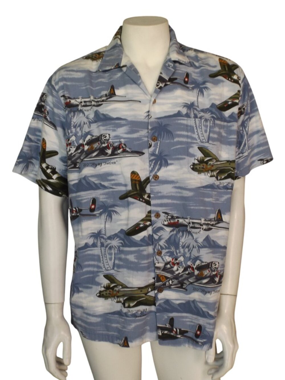 KALAHEO Hawaiian Shirt, L, Planes, Aircraft, Ocean, Short sleeves, Pocket